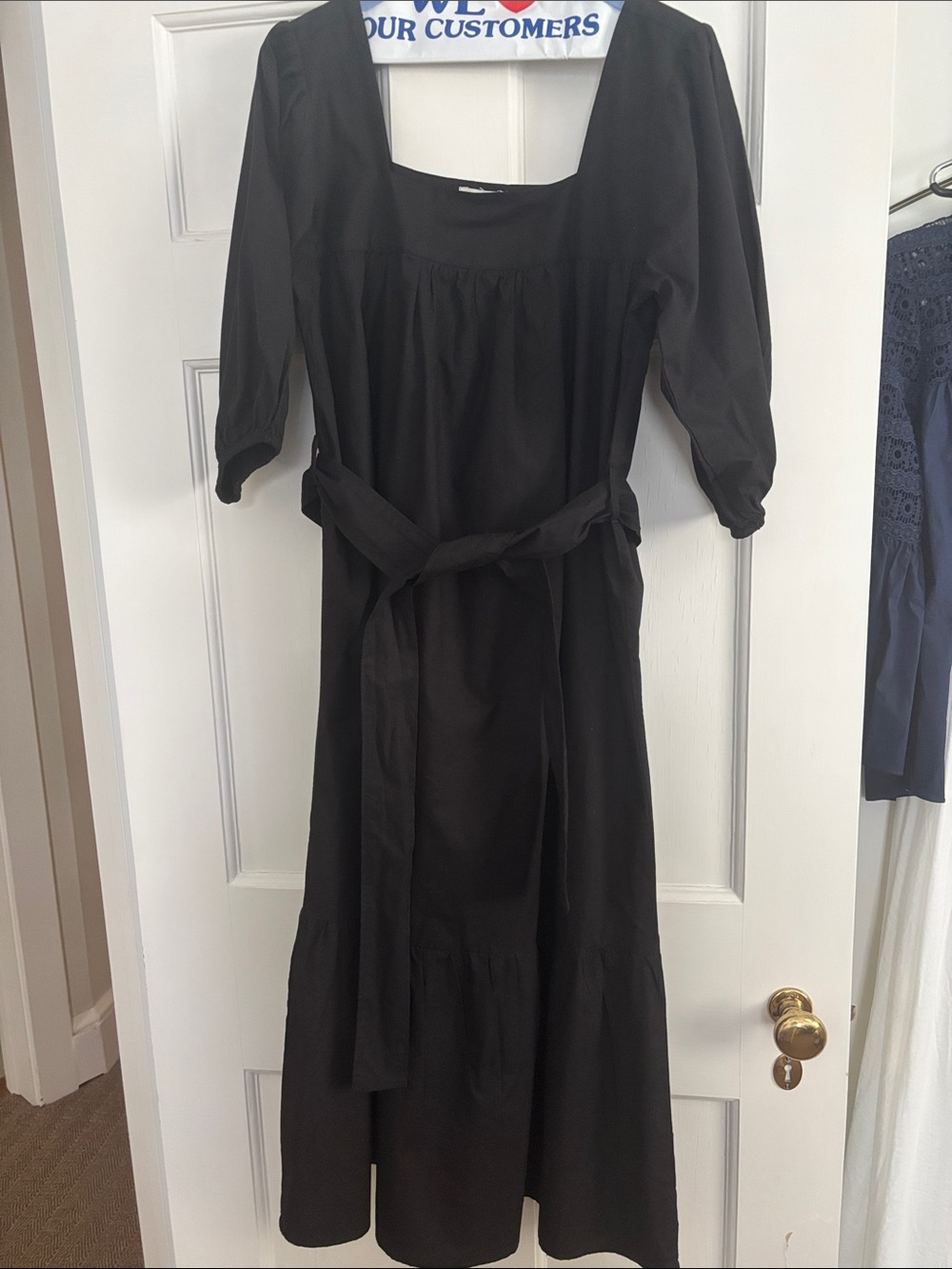 Sim& Sam Black Square-Neck Midi Dress with Tie Waist Size M